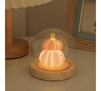 belupai Sea Urchin Night Light, Creative Sea Urchin Shell Nightstand Lamp Tabletop Ornament, with Glass Cover and Wooden Base, for Table Shelf Decor (Double Shell - Battery Charging)