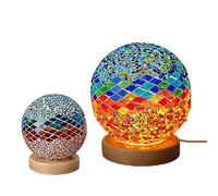 belupai Turkish Table Lamp, Mosaic Glass Ball Night Light with Wooden Base, USB Power Supply, Moroccan Bedside Lamps, for Holiday Birthday Gifts Home Decor(Blue)