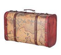 belupai Vintage Composite Wood Suitcase, Map Pattern Storage Chest Wooden Decorative Treasure Trunk Antique Luggage Case for Window Display Photography Props Collection Ornaments