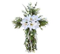 belupai White Lilies Wreath, Spring Summer Floral Wreath Artificial Lilies Daisies Wreath Front Door Easter Wreath for Home Porch Farmhouse Indoor Ourdoor Decor