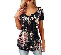 Beluring Ladies Blouse Summer V Neck Tshirt Boho Floral Print Smock Tops Black Size 18 20
