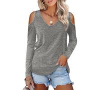 Beluring Ladies V Neck Tops Going Out Off The Shoulder Long Sleeve T-Shirts Grey Size 8 10