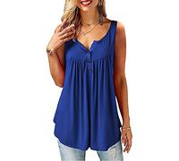 Beluring Sleeveless Vest Tops Ladies Henley T-Shirt Summer Tunic Tops Blue Size 8 10