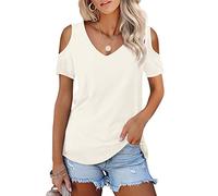 Beluring Tunic Shirts for Women Casual Short Sleeve Vneck Tops Cream Size 22 24