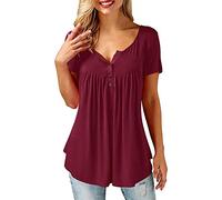 Beluring Women Casual Short Sleeve Summer Tops Henley Shirts V Neck Blouse Claret Size 22 24