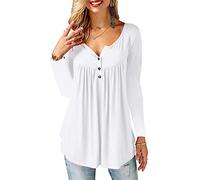 BeLuring Women Long Sleeve Tunic Asymmetric Tshirt V Neck Henley Loose Blouse Tops, 8/10 UK, A - White