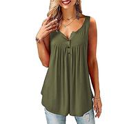 Beluring Women Sleeveless V Neck Vest Plain Henley Tank Tops Summer T Shirt Blouse Army Green Size 12 14