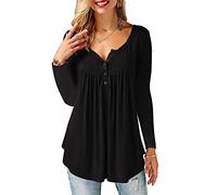 BeLuring Womens Long Sleeve Button Shirts Loose Long Tunic Tops Henley Shirts, 22-24, D - Black
