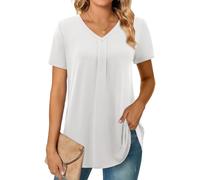 Beluring Womens Short Sleeve Blouse Soft V Neck T-Shirts White 18 20
