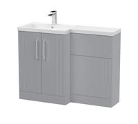 Belvide Retro Partially Fluted Floor Standing 2 Door Vanity WC Combination Unit and Basin, Left Hand, 1100mm, Satin Grey