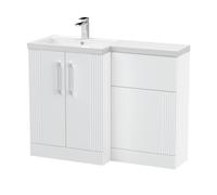 Belvide Retro Partially Fluted Floor Standing 2 Door Vanity WC Combination Unit and Basin, Left Hand, 1100mm, Satin White