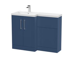 Belvide Retro Partially Fluted Floor Standing 2 Door Vanity WC Combination Unit and Basin, Left Hand, 1100mm, Satin Blue