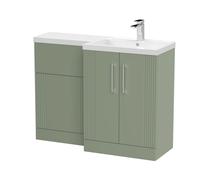 Belvide Retro Partially Fluted Floor Standing 2 Door Vanity WC Combination Unit and Basin, Right Hand, 1100mm, Satin Green