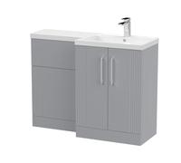 Belvide Retro Partially Fluted Floor Standing 2 Door Vanity WC Combination Unit and Basin, Right Hand, 1100mm, Satin Grey