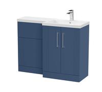 Belvide Retro Partially Fluted Floor Standing 2 Door Vanity WC Combination Unit and Basin, Right Hand, 1100mm, Satin Blue