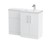 Belvide Retro Partially Fluted Floor Standing 2 Door Vanity WC Combination Unit and Basin, Right Hand, 1100mm, Satin White
