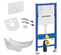 Belvit Complete Hanging Toilet Set + Duofix Basic Frame Element + Rimless Wall Toilet Black Matt Ceramic + Toilet Lid with Soft-Close Mechanism + Actuator Plate + Sound Insulation
