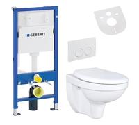 Belvit Complete Hanging Toilet Set + Duofix Basic Frame Element + Wall Toilet White Ceramic + Toilet Lid with Soft-Close Mechanism + Actuator Plate + Sound Insulation