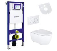 Belvit Geberit iCon Rimfree Toilet Complete Set, Wall-Mounted Toilet with Duroplast Seat, Duofix UP320 Frame Element, Actuator Plate, Sound Insulation, 2 Flush, Sturdy Steel Frame Construction, White
