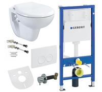 Belvit Wall-Mounted Toilet Complete Set with Bidet Function - Wall-Mounted Toilet White with Taharet and Geberit UP100, Side Control Lever, Toilet Lid with Soft-Close Mechanism and Actuator Plate
