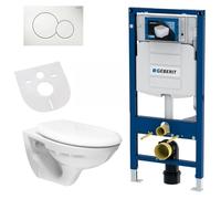 Belvit Geberit UP100 Wall Mounted Toilet Set Rimless with Soft Close Seat, Soundproofing and Actuator Plate White