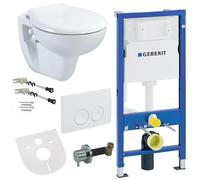 Belvit Wall-Mounted Toilet Complete Set with Bidet Function - Wall-Mounted Toilet White with Taharet and Geberit UP100, Side Control Lever, Toilet Lid with Soft-Close Mechanism and Actuator Plate