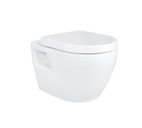 Belvit Wall-Mounted Toilet White Rimless with Taharet / Bidet Function and Toilet Lid with Soft-Close Mechanism, Ceramic Deep Flush Toilet for Wall Mounting for Modern Bathrooms