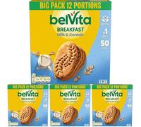 Belvita Breakfast Biscuits Milk & Cereals, a Source of Fibre, 12 x 45 g Biscuits (Pack of 4)