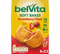 Belvita Breakfast Biscuits Soft Bakes Filled With Strawberry, Delicious Strawberry Filled Biscuits, 5 x 50 g Biscuits (Pack of 1)