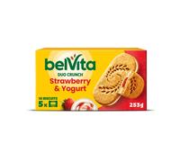 Belvita Duo Crunch Strawberry & Yogurt Breakfast Biscuits, Nutritious Morning Snack (5 x 50.6 g) (Pack of 18) Total 180 Biscuits