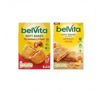 Belvita Fruit Filled Soft Bakes Bundle, Includes Strawberry & Apricot Filled Soft Breakfast Biscuits, Cereal Snack Bars Multipack, 10 x 50 g