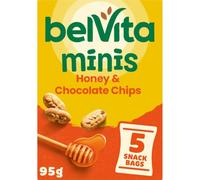 Belvita Minis, Honey & Chocolate Chips, 5 Snack Bags, 95 g (Pack of 1)