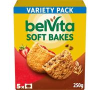 Belvita Softs Bakes, Strawberry Filled & Choc Chips 250 g (Pack of 1) | Variety Pack of Breakfast or Lunchbox Snack Bars with 5 Wholegrains & Source of Fibre, On-the-Go Energy Biscuits