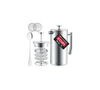Belwares French Press Coffee Maker - Double Wall 304 Stainless Steel - 4 Level Filtration System with 2 Extra Filters, Silver, 34oz (1L)
