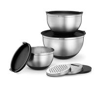 Belwares Stainless Steel Mixing Bowls with Lids - Nesting Bowls with Graters, Handle, Pour Spout, Airtight Lids - Non-Slip Mixing Bowl Set for Cooking, Baking, Prepping, Food Storage (Set of 3)