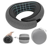 Bely King Travel Neck Pillow for Airplane - 100% Memory Foam 360° Ergonomic Support - Adjustable Velcro, Washable Velvet Cover & Compact Storage Case - Flight Essentials for Sleeping(Grey)