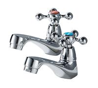BELZ Basin Taps Pair - Victorian Traditional Twin Bathroom Sink Taps with Cross Lever, Chrome Brass, Hot and Cold Separate 2-Hole Vanity Taps G1/2’’