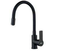BELZ Black Flexible Kitchen Tap Monobloc Kitchen Mixer Taps 1 Hole with Flexible Spout Single Lever Sink Mixer Tap with Flexible Mouldable Silicone Hose Modern Faucet