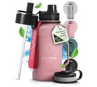 BeMaxx Leakproof Stainless Steel Water-bottle ACTIVE FLASK + Straw (3 Lids) | Large 1.3/2.2 L Capacity Sports Container BPA-free, for Carbonated Drinks, 74 oz XL Training Outdoor Fitness Water Bottle