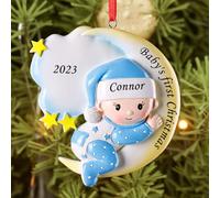 Bemaystar-Blue Personalised Baby's First Christmas Bauble 2023 - Custom Bauble with Name, Christmas Tree Decoration, Xmas Gift for Newborn Grandson