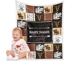 Bemaystar Custom Baby Blanket with Name - Personalised Western Cowboy Design, Custom Name Blanket, Birthday, Anniversary, Baby Shower, Kid/Pet
