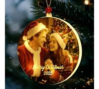 Bemaystar Custom LED Christmas Photo Ornaments-Personalised Christmas Ornaments 2025, Double Sided Light Up Couple Christmas Ornaments with 3 Light Modes