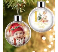 Bemaystar Double-sided Personalised Babys First Christmas Bauble 2025 Girl Boy - Personalised Christmas Bauble with Photo Name Date, Baby 1st Xmas Ball Baubles, Xmas Gifts for Baby Mom Dad