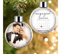 Bemaystar Double-Sided Personalised First Christmas Engaged Bauble 2025 - Personalised Christmas Bauble with Photo Name Calendar, Custom 1st Married Baubles, Xmas Gifts for Newlywed Couple