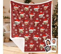 Bemaystar Personalised 1-4 Faces Christmas Blanket, Personalised Blanket for Xmas, Photo Blankets with Text (Optional), Customised Christmas Blankets, Sherpa&Flannel, Xmas Gifts for Family Kid Friend