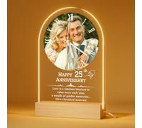 Bemaystar Personalised 25th Wedding Anniversary Photo Gifts - 1th Wedding Anniversary Clock Gifts, 10th-30th Anniversary Picture Frame for Couple Husband Wife Women, Personalised Desk Clock with Light