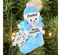 Bemaystar Personalised Baby Christmas Baubles - Babys 1st Ornament 2025, Customised Name Boy for Tree, Stocking Stuffers, Xmas Gifts Newborn Grandkids, Blue Snowbaby