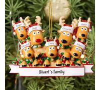 Bemaystar Personalised Christmas Baubles 2025 - Custom Family of 2,3,4,5,6,7,8 Deer Baubles for Christmas Trees, Xmas Gifts for Mom Dad Family Kids - Family of 7