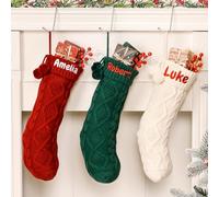 Bemaystar Personalised Christmas Stockings with Name - Custom Name Knitted Stocking,Large 18” Embroidered Christmas Stockings Customised, Christmas Decorations, Gifts for Christmas(1 Pack-Ivory White)