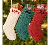 Bemaystar Personalised Christmas Stockings with Names- 18” Large Knitted Embroidered Customized Stocking, Christmas Decor for Fireplace & Xmas Tree, Ideal Xmas Gifts for Kids,Family-5Pack